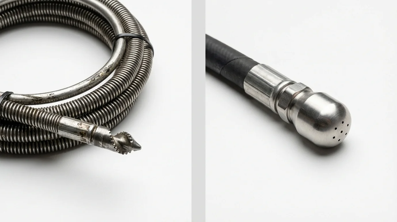Drain snake cable and hydro jetting nozzle used for drain cleaning in Vega, TX