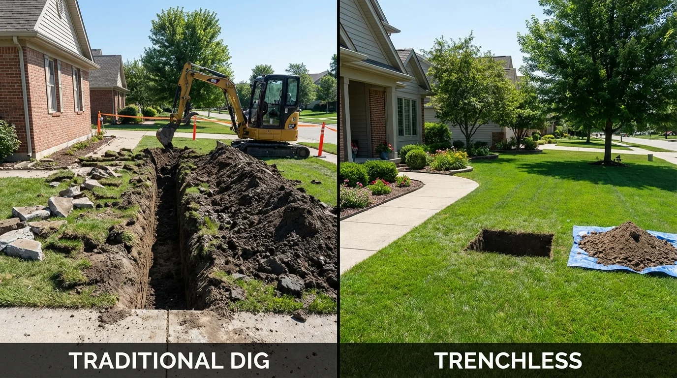 Trenchless sewer repair with minimal yard damage versus traditional excavation in Vega, TX